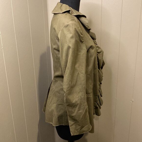 Alice + Olivia Dark Olive Blazer Medium Ruffle Embellishment & Stand Collar - Picture 7 of 11